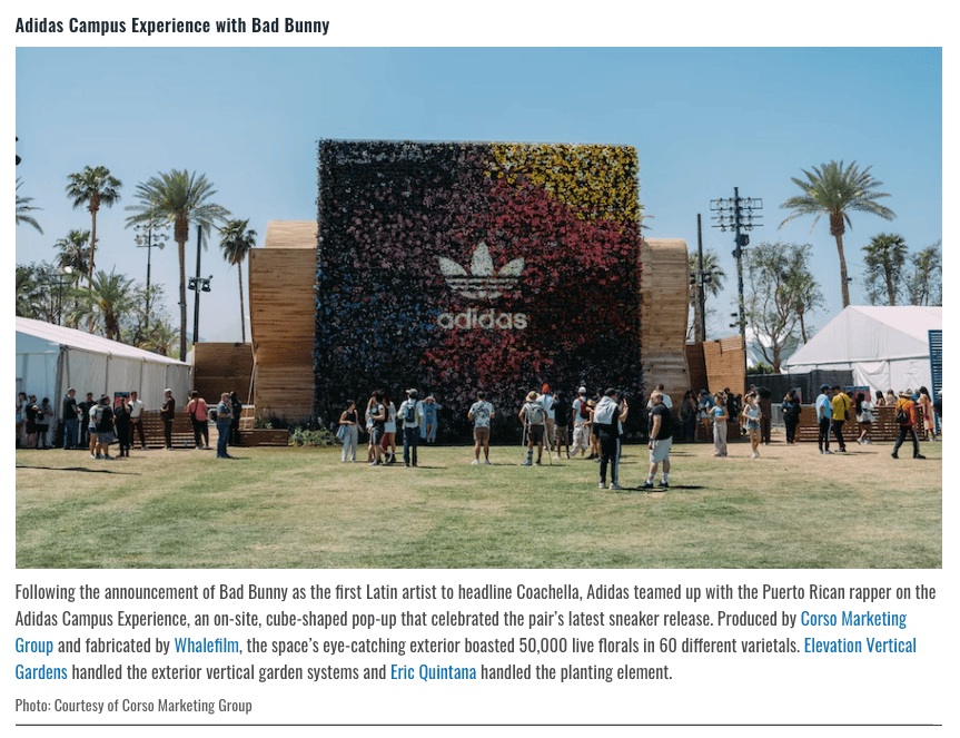 Coachella '23 music festival featuring the Adidas Flower Cube for Bad Bunny